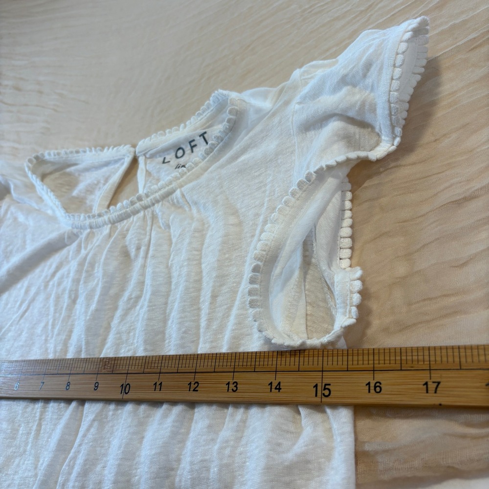 LOFT 100% Linen Womens White Flutter Sleeve Lightweight Top Size XXS - Picture 3 of 6